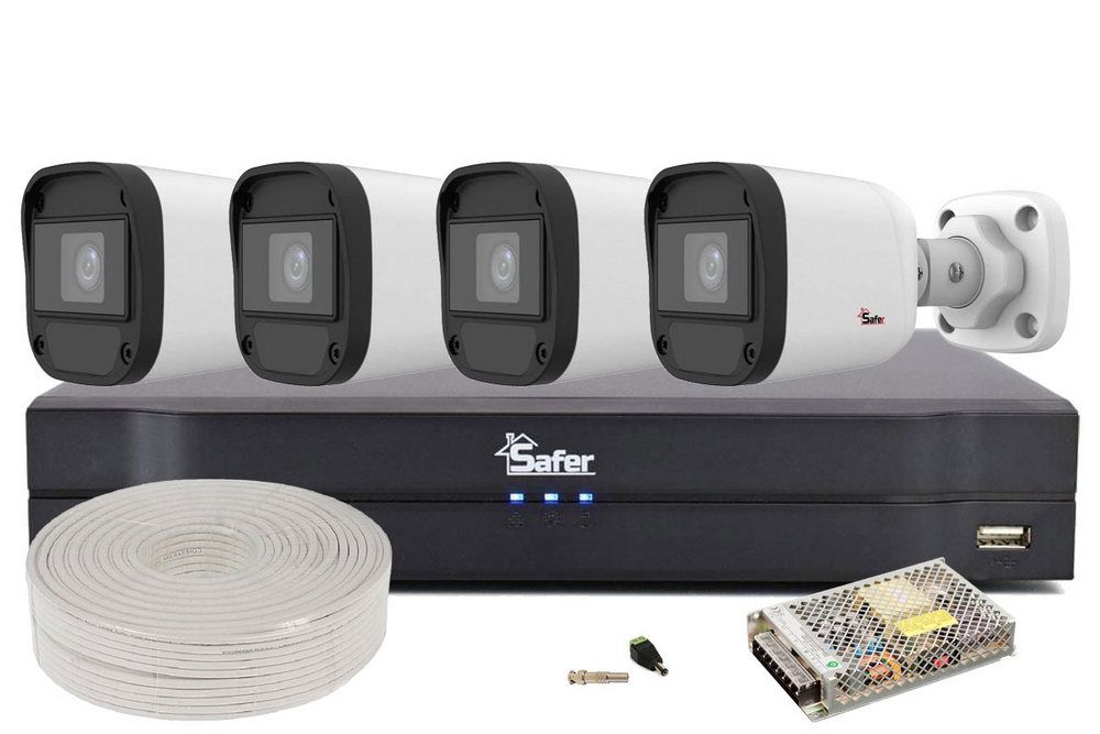 Kit supraveghere video pentru exterior, 2MP FULL HD, IR 20m, lentila 2.8mm, DVR 4 canale, Safer KIT2MPEXT-SAF-I2