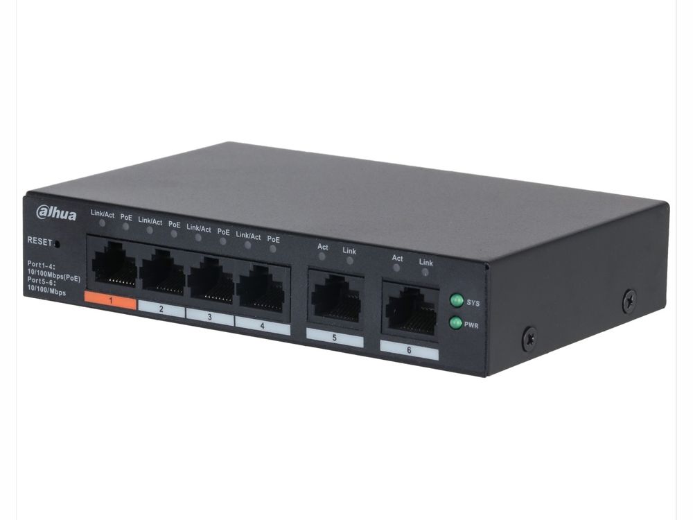 Switch Dahua PoE, Smart Managed, acces cloud, 6 porturi, 4 PoE, 60W, CS4006-4ET2ET-60