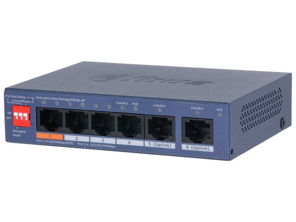 Switch PoE Dahua 6 porturi, 4 PoE 60W, cloud managed, VLAN, CS4006-4ET2GT-60