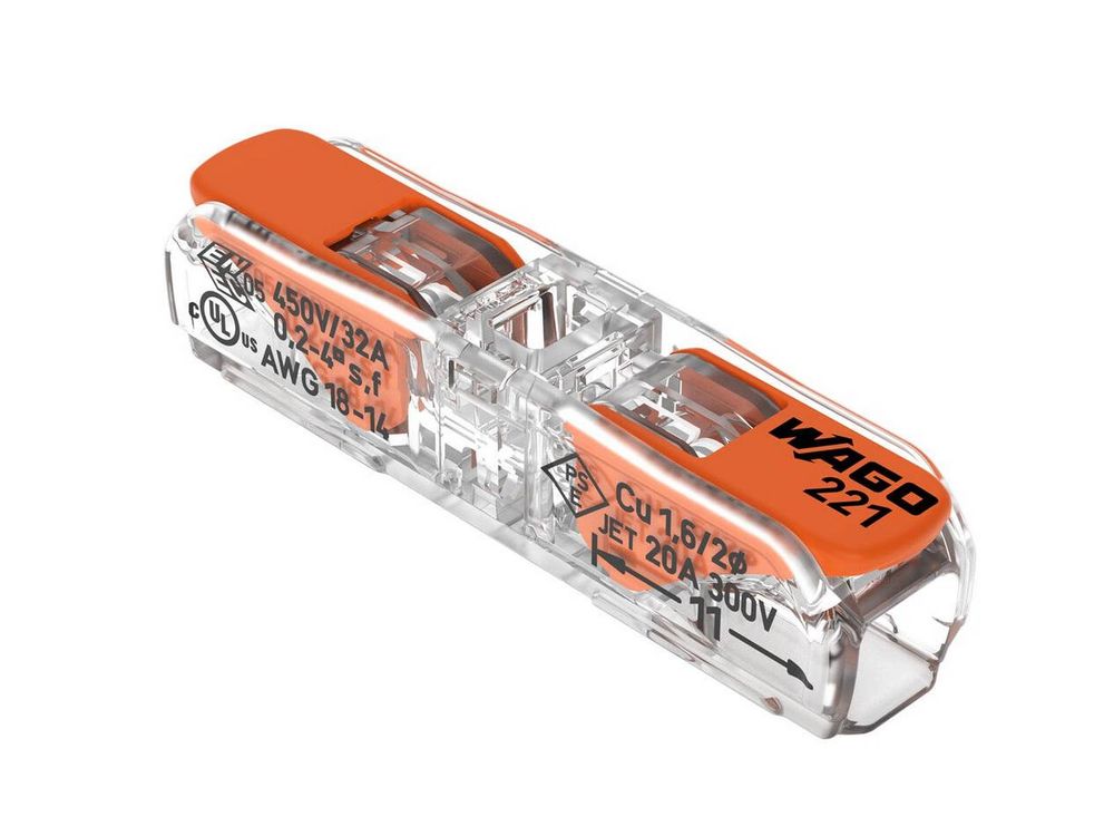 Conector doza cu eliberare rapida WAGO, 2 poli, 0,2-4 mm2, cu maneta, carcasa transparenta, T85, 221-2411