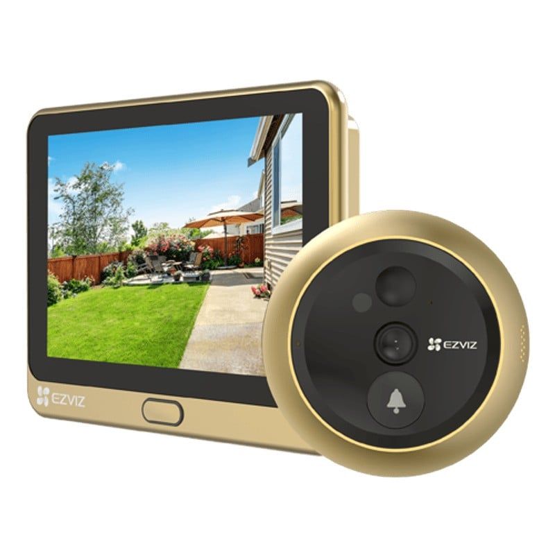 Sonerie de tip vizor wireless cu monitor Ezviz CS-DP2C Golden, 2MP, IR 5m, slot microSD, baterie 4600 mAh