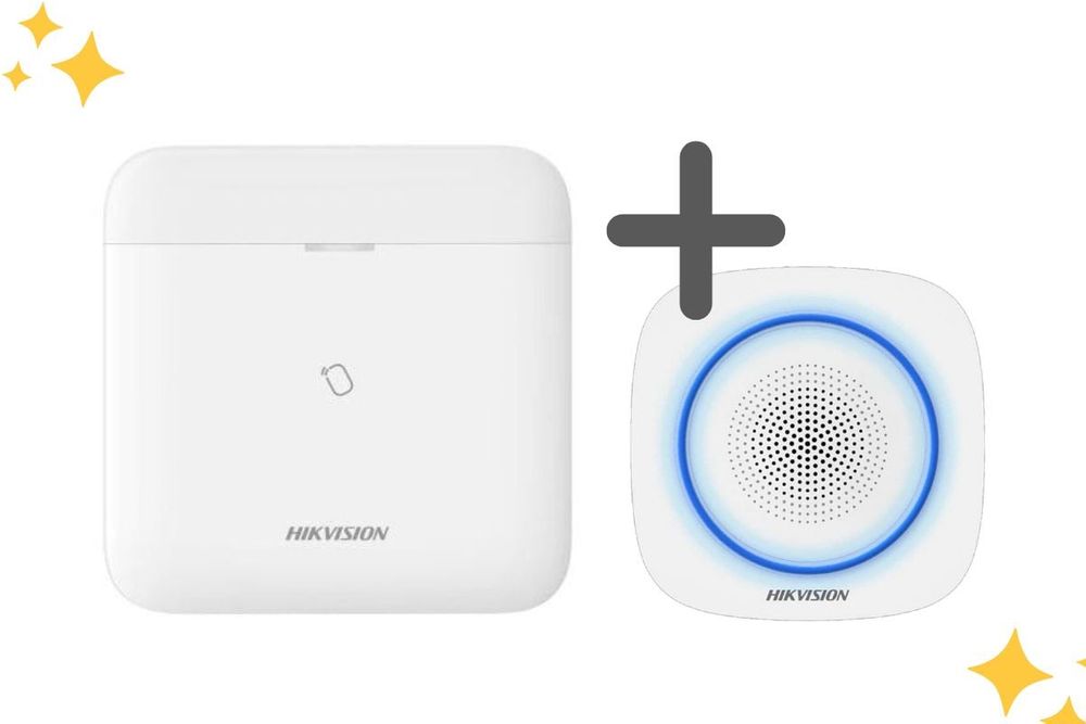 Pachet centrala de efractie si sirena de interior Hikvision AX PRO Wireless, 96 zone, 3G/4G + RFID, frecventa 868 MHz, DS-PWA96PS1-P