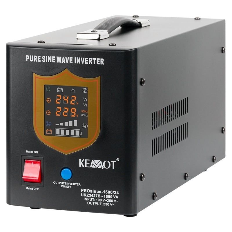 UPS cu cu sinusoida pura Kemot PROsinus 1500VA 24V, 2x prize schuko, functie incarcare baterii, URZ3427B Black