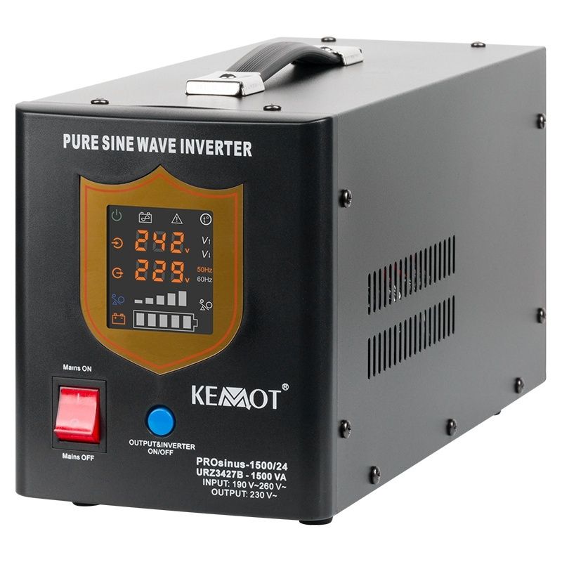 [RESIGILAT] UPS cu cu sinusoida pura Kemot PROsinus 1500VA 24V, 2x prize schuko, functie incarcare baterii, URZ3427B-R Black