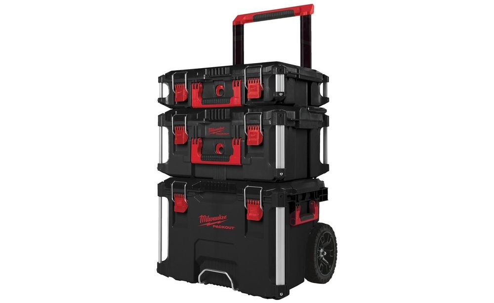 Set 3 cutii depozitare Packout Milwaukee, One Key, IP65, cleme blocare, maner transport, 4932464244