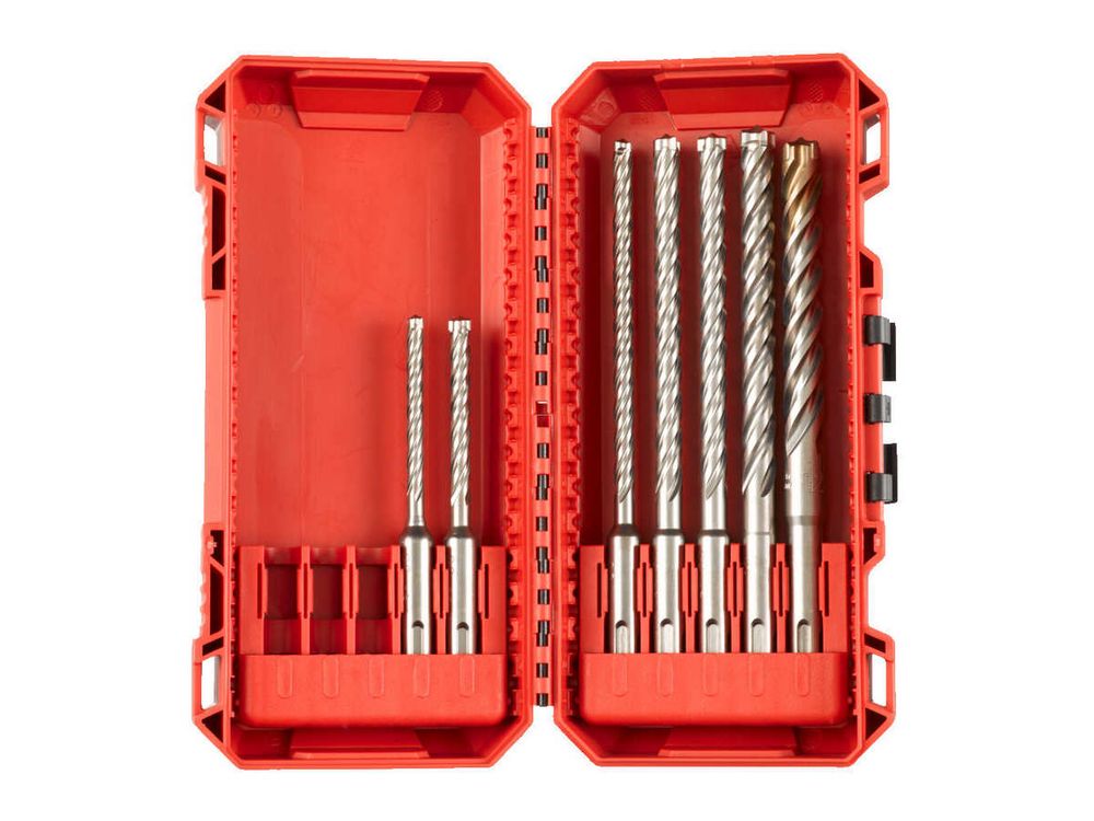 Set burghie Milwaukee SDS-Plus MX4, 7 bucati, 4 taisuri, diametru 5-12mm, carbura solida 5-10mm, fante 12-32mm, 4932492113