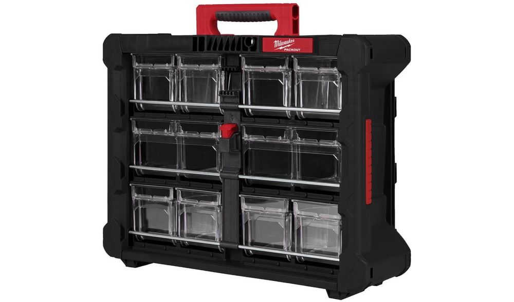 Cutie organizare Packout Milwaukee, capace rabatabile, maner ergonomic, compartimente pentru articole mici, 4932498323