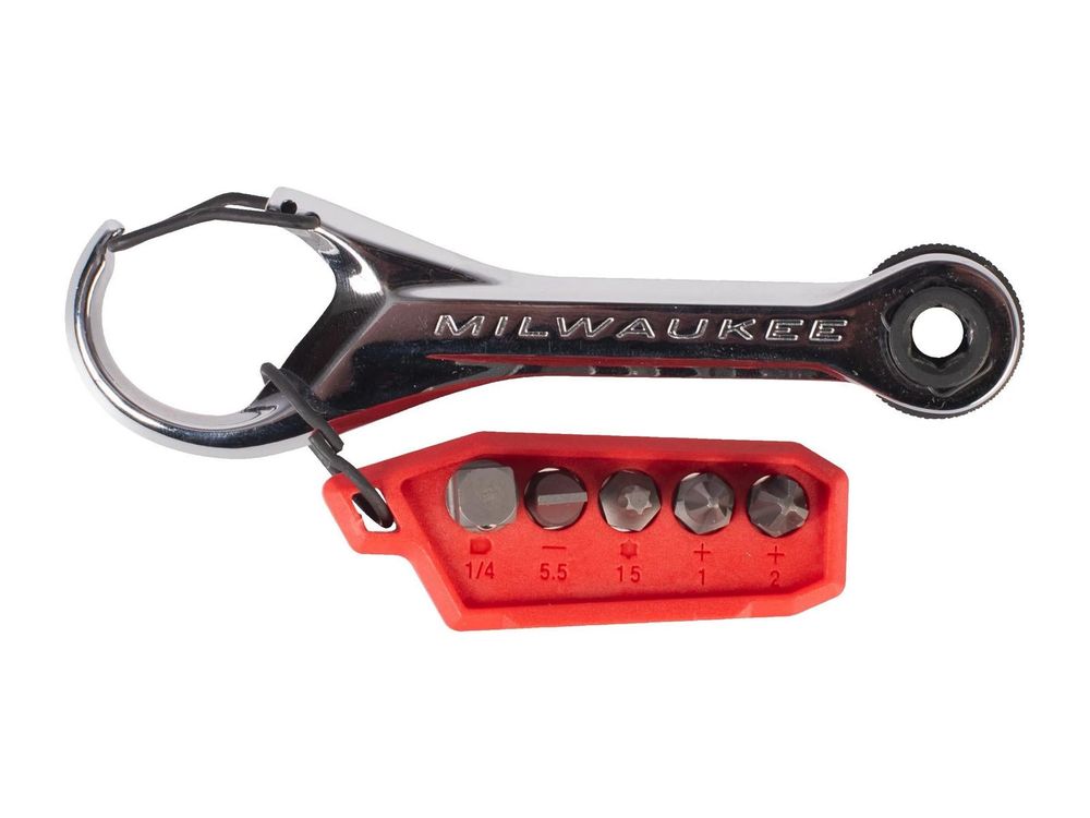 Micro antrenor cu clichet Milwaukee, 7 in 1, mini biti PH1, PH2, SL5.5, T15 cu suport, 4932498792