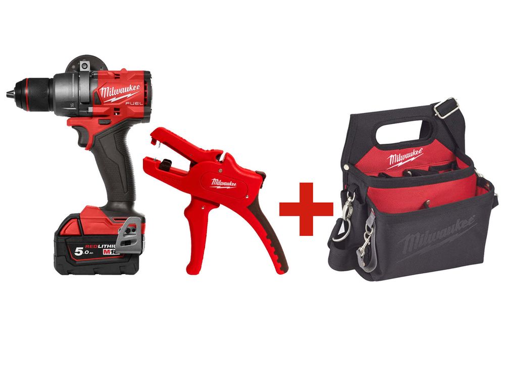 PROMO: Kit masina de gaurit cu percutie Milwaukee M18 FPD3-502X, cleste automat dezizolare, geanta cadou, 4933479860-PROMO