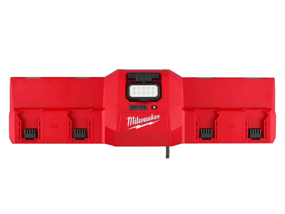 Incarcator magnetic simultan Milwaukee M12-M18 GBC4, 2-12 Ah, 2x M18, 2x M12 si porturi hibride, iluminare 450 lumeni, USB-C 15W, montare perete, 4933493863