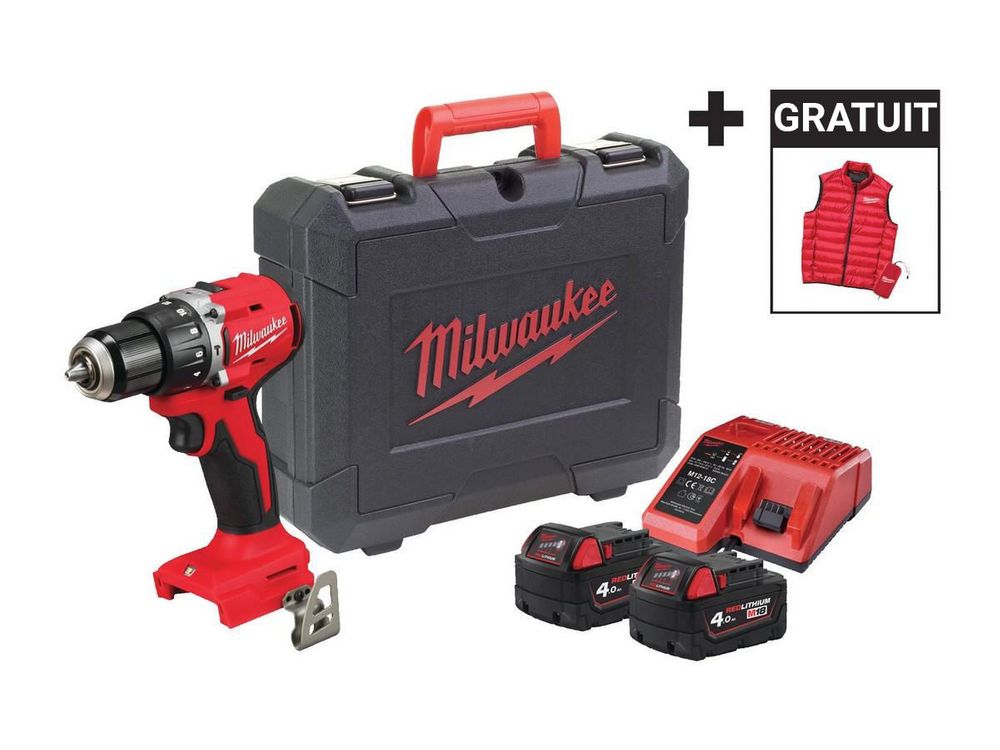 Masina de gaurit compacta Milwaukee M18 BLPDRCMC-402C, motor fara perii, 145mm, 2x acumulatori 4Ah, incarcator M12-M18, carcasa protectie, 4933499458