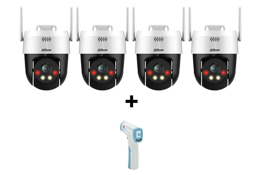 Pachet 4 camere supraveghere IP Wi-Fi PT, 2K 5MP, 4mm, Iluminare duala 30m si termometru, Dahua SD2A500HB-GN-AW-PV-0400X4