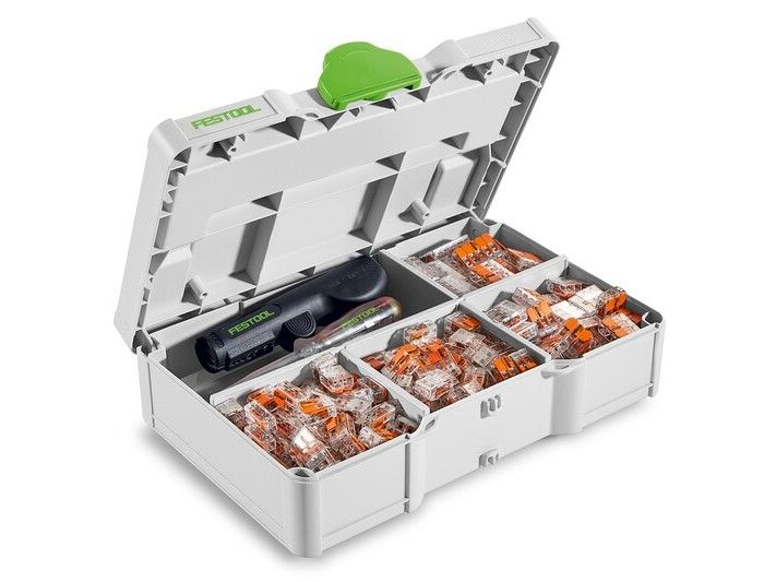 Borne SYS3 S 76-WAGO-Set Festool pentru electricieni, tester voltaj, decojitor cabluri, conectori, 578118