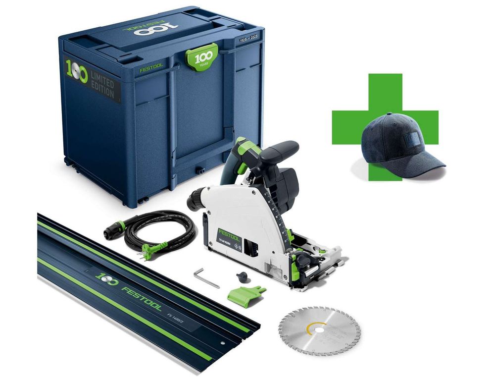 Fierastrau circular Festool TS 60 KEBQ-Plus-FS, sistem KickbackStop, motor fara perii, taiere pana la 60mm, Editie Limitata 100 Ani, 578221