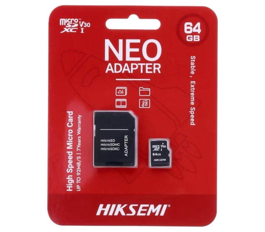 Card microSD XC, Hikvision 64GB, Clasa 10, V30 HS-TF-M1STD-64G
