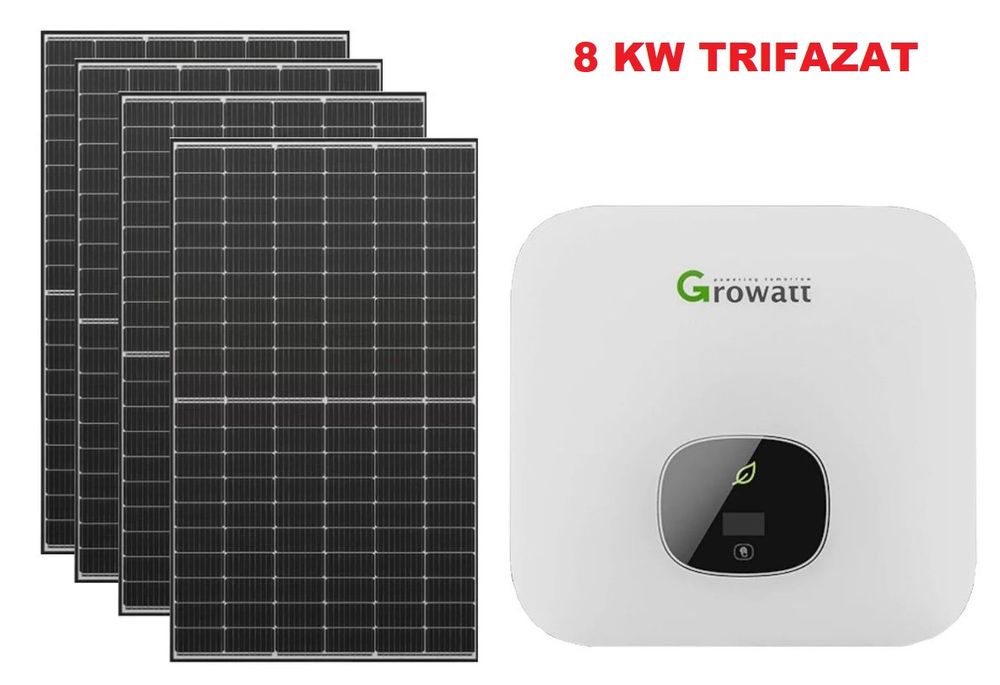 Sistem fotovoltaic trifazat ON-GRID 8 KW panouri Longi 450W+ Invertor Growatt