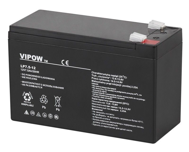Acumulator plumb-acid AGM 12V 7.5Ah, pentru UPS si sisteme alarma, reincarcabil, 151x65x100 mm, Vipow BAT0214