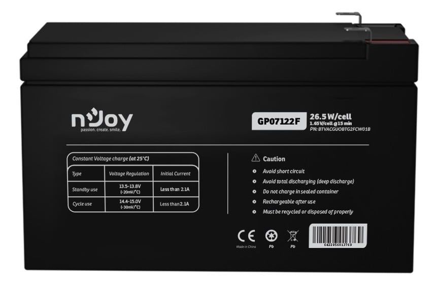 Baterie VRLA AGM, 12V, pentru UPS-uri, Njoy GP07122F