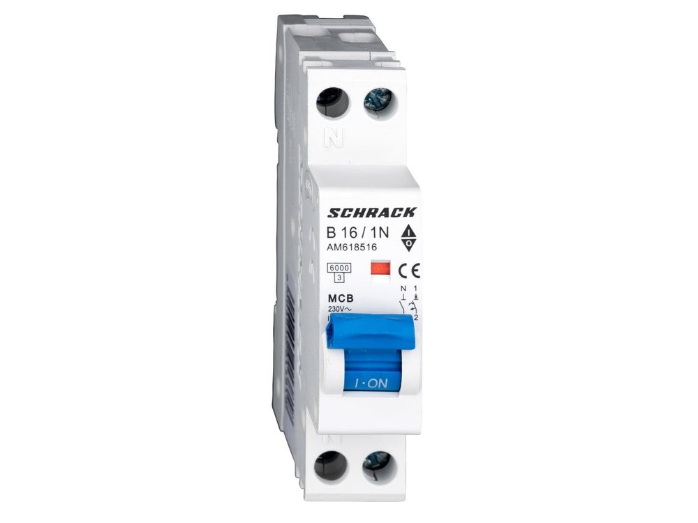 Siguranta automata Schrack AMPARO AM618516, B16A, 230/ 240V, 6kA, 1+N, 1MW IEC/EN 60898-1, IP20, montare pe sina DIN
