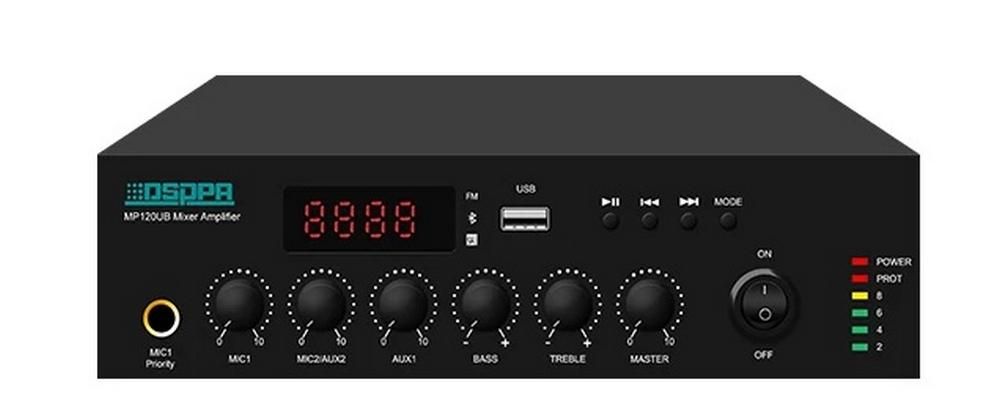 Amplificator cu mixer DSPPA 120W, 100V, 6 canale, Bluetooth, USB, FM, MP120UB