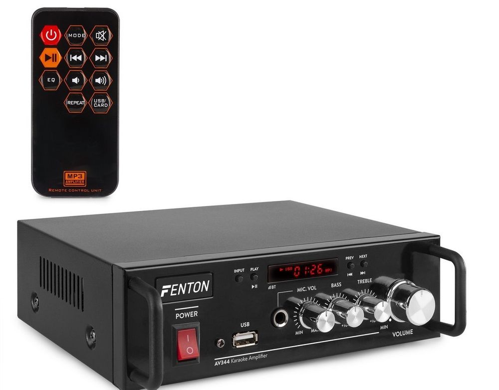 Amplificator karaoke Fenton AV344, cu acumulator 7.4V/1800mAh, 2x 25W, Bluetooth, USB