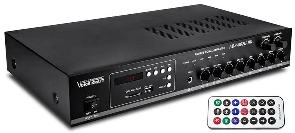 Amplificator sonorizare PA 100V, 80W, USB, card SD, VoiceKraft, ABS-802U BLACK