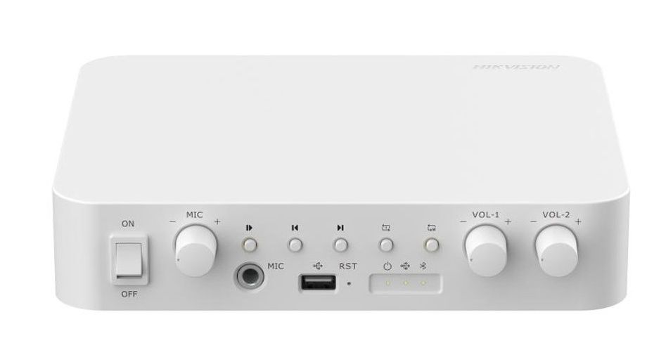 Amplificator cu mixer IP Hikvision DS-QAE1A80G1-VB, 2 zone, 80W, USB/Bluetooth/RCA, intrare microfon, Alarma
