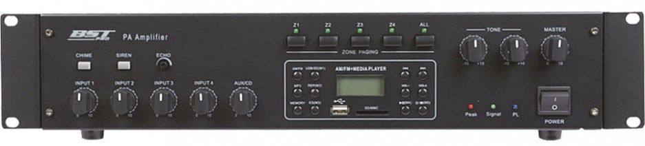 Amplificator de linie cu mixer pe 4 cai, Radio, 100V, 240W, 4x MIC 2x AUX, BST UPA240TU