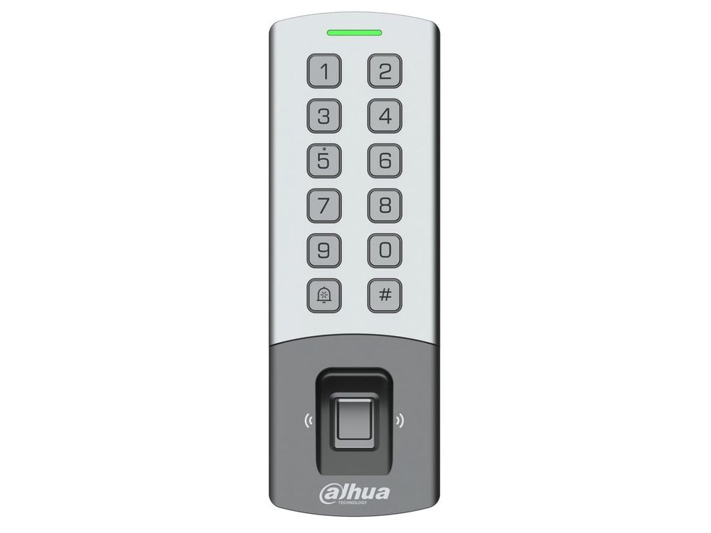Cititor de proximitate standalone Dahua ASI1212M-DW, Wi-Fi, amprenta, carduri 125kHz, parola, 10.000 utilizatori, RS-485 Wiegand, IP65, IK08