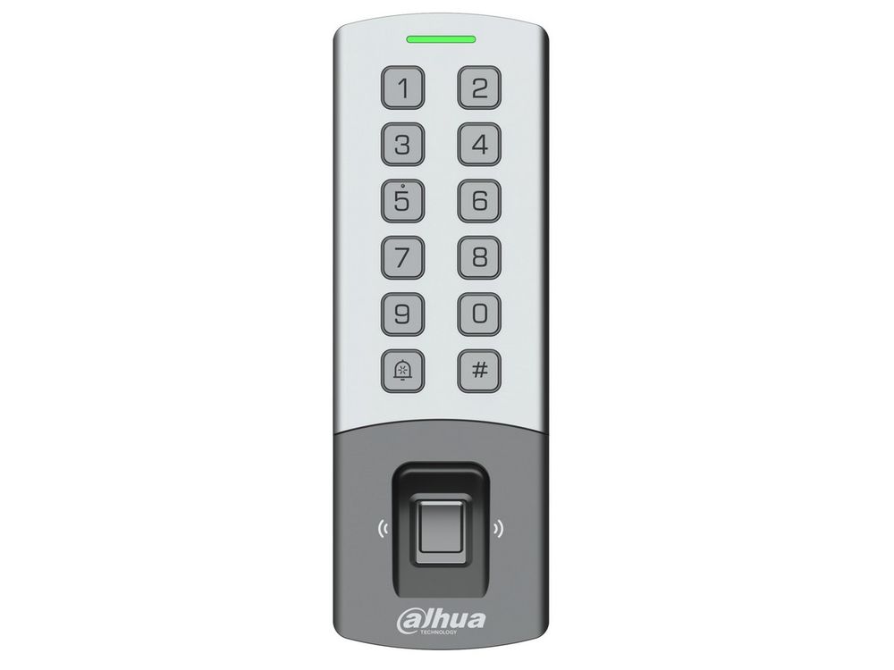Cititor de proximitate standalone Dahua ASI1212M-P, card 13.56MHz, parola, amprenta, 10.000 utilizatori, RS-485 Wiegand, PoE, IP65, IK08