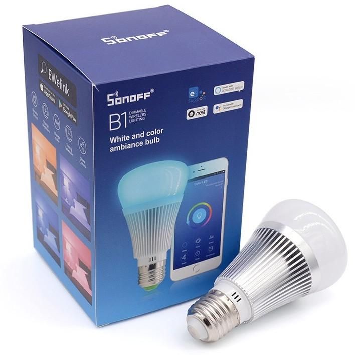 Bec LED RGB, Dimabil, E27, control wireless, Sonoff B1