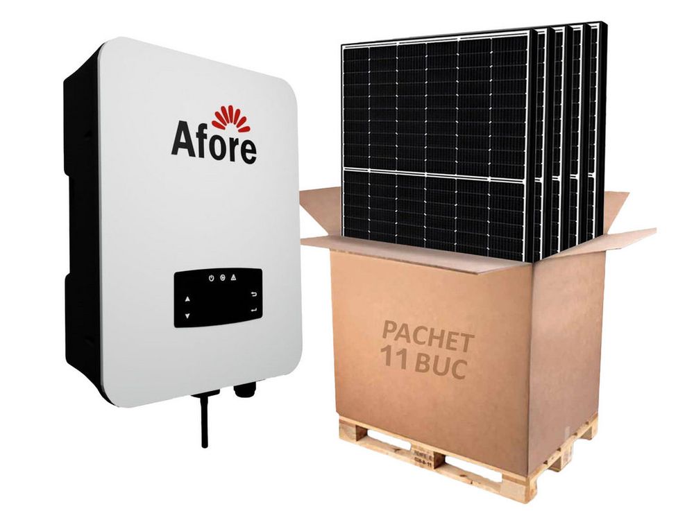 Kit invertor On-Grid trifazat Afore, 5KW si 11 panouri fotovoltaice monocristaline 460W Canadian Solar, BNT005KTL-460W