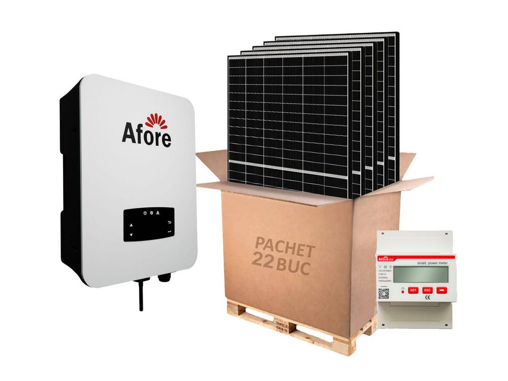 Kit invertor On-Grid trifazat 8kW, 22 panouri fotovoltaice si contor de energie 50kWA, Afore BNT008KTL-2-KIT
