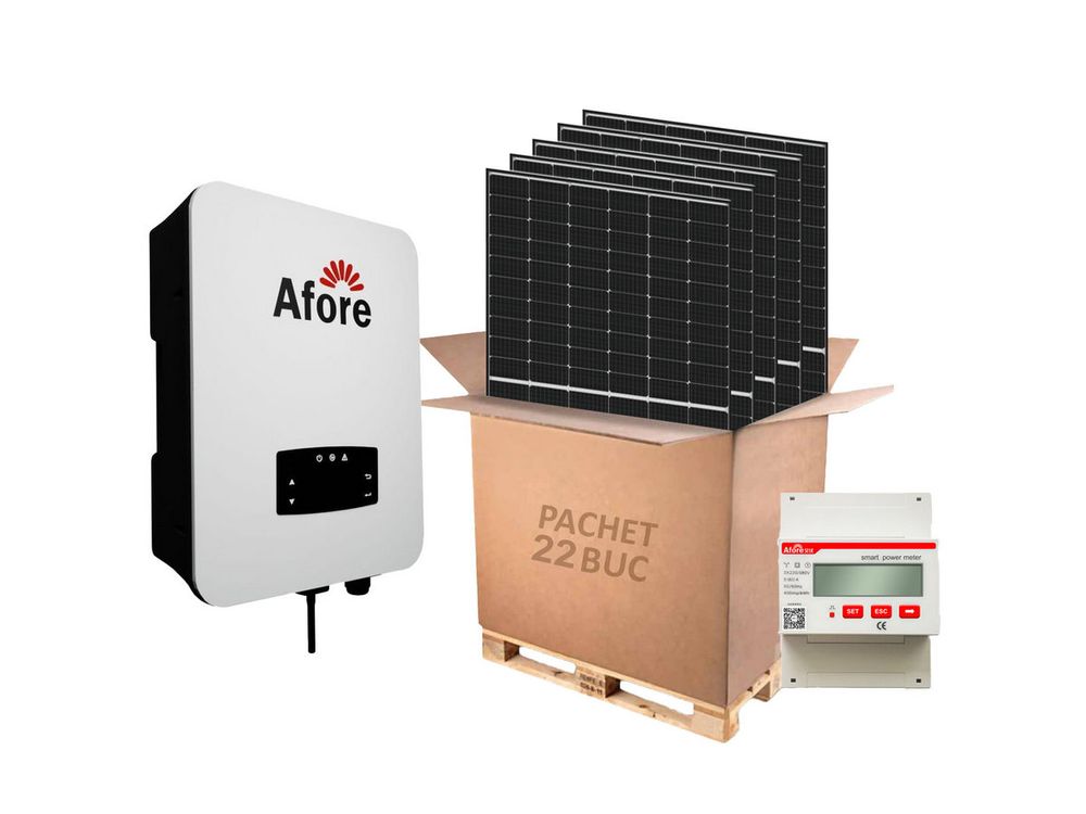 Kit invertor On-Grid trifazat 8kW, 22 panouri fotovoltaice si contor de energie 50kWA, Afore BNT008KTL+LR4+SMART