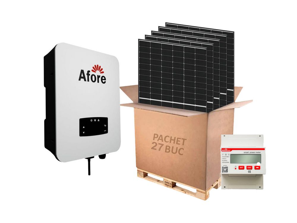 Kit invertor On-Grid trifazat 10kW, 27 panouri fotovoltaice, contor energie 50kWA, Afore BNT010KTL-2+LR4+SMART