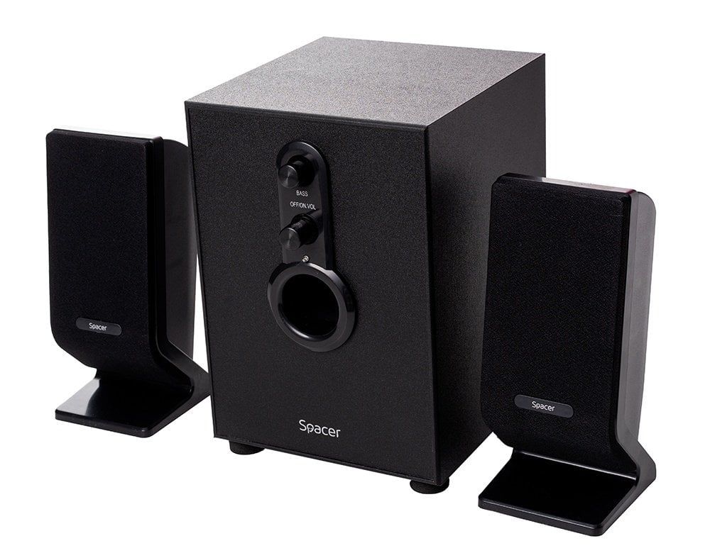 Boxe Spacer SPB-2200 2.1, pentru PC, 11W RMS, 2x 3W si 5W, control volum si bass, subwoofer lemn, jack 3.5mm, 220V, negru