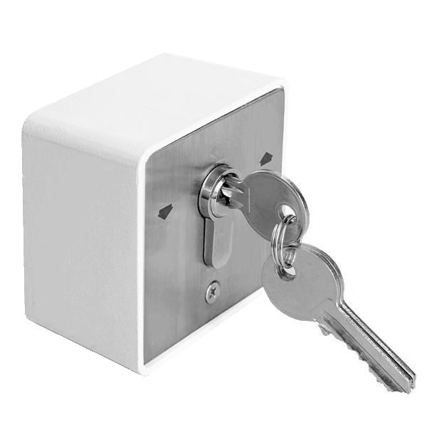 Buton aplicabil cu cheie, sistem revenire automata, contact de tip NO si NC, 16A 240V, pentru interior, Alb YKS-803D1-WH