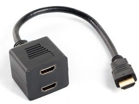 Cablu adaptor HDMI splitter Lanberg, HDMI tata la 2x HDMI mama, 20cm, Full HD 1080p, conectori auriti, pasiv, AD-0019-BK
