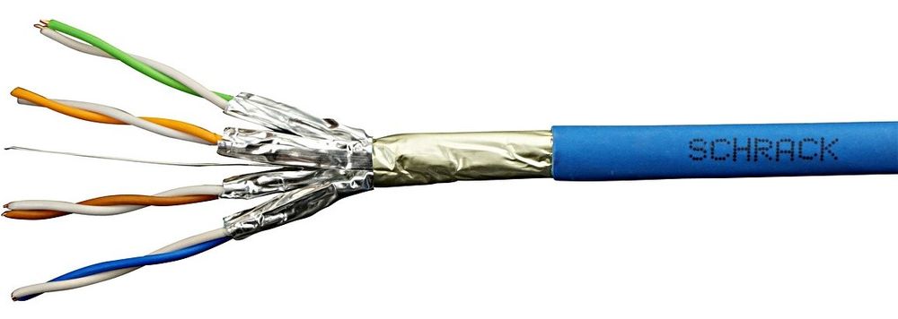 Cablu F/FTP retea Schrack Cat.6a HSKP423HA9, 4x2xAWG23/1, 500MHz, LS0H-3, Dca, albastru, ecranaj superior, lungime 100 m