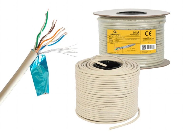 Cablu de retea FTP, CAT5e, CCA, cu Fir Litat, 100m, Gembird FPC-5004E-L/100