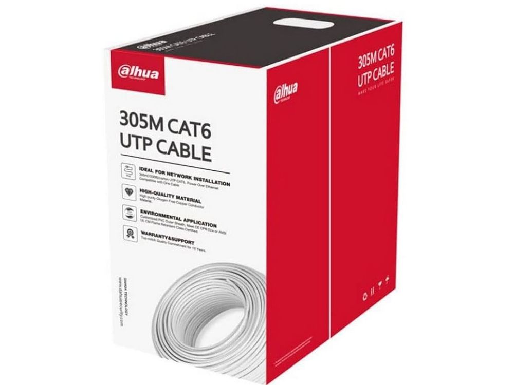 Cablu retea pentru camere IP Dahua, UTP Cat6, cupru OFC, rola 305m, CPR Eca, PoE, PFM923I-6UN-C