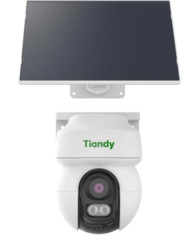 Camera supraveghere 4G cu panou solar Tiandy, 4MP, IR 30m, LED alb 15m, alarma, detectie AI, microSD, IP 65, TC-H343K 8DA-4