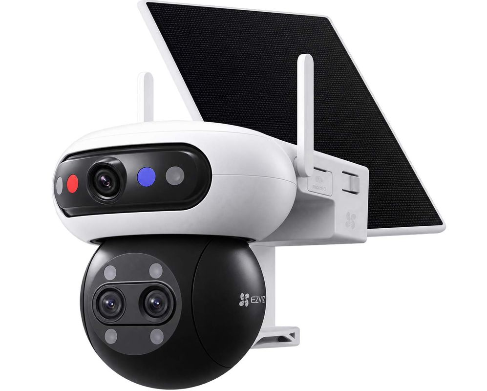 Camera wireless cu panou solar EZVIZ CS-CB90f/SP (5MP+5MP+5MP), 3 lentile 3K, Wi-Fi 6, iluminare duala, panou solar 8W, audio bidirectional