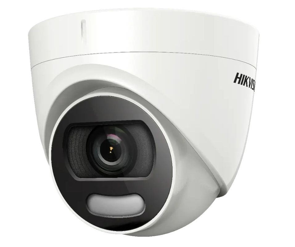 Camera de supraveghere analogica Hikvision pentru interior, 2MP, Color Vu, 2.8mm, Led alb 20m, IP67, DS-2CE72DFT-F(2.8mm)