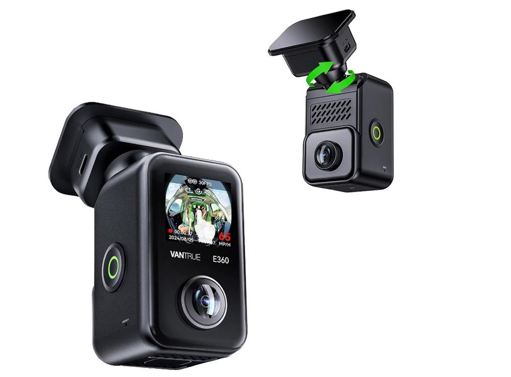 Camera Auto Vantrue E360, rezolutie 5.2K+2.7K, vizualizare 360 grade, senzor STARVIS 2, Wi-Fi, GPS, monitorizare parcare