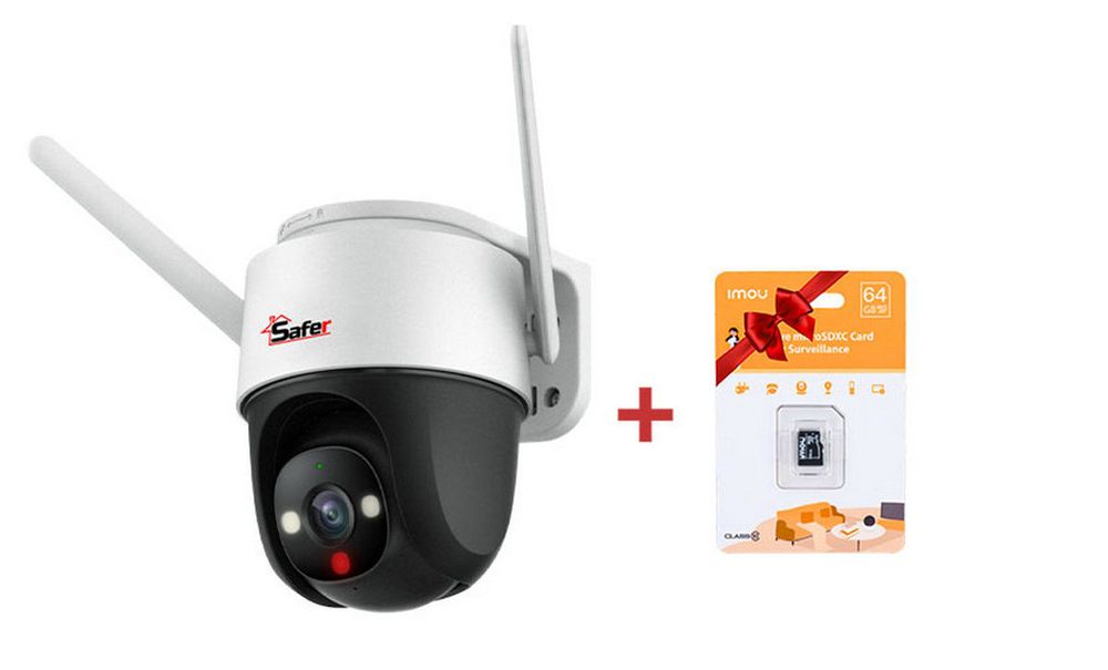 Camera IP wireless Safer Guardian + card microSD cadou 64GB, PT, 4MP, Iluminare Duala, Alarma, Audio, IP66, SAF-WSD42FP+SD64GB