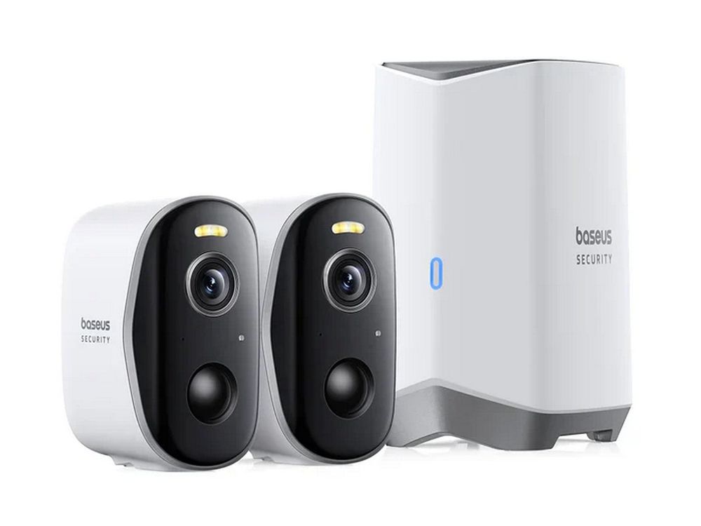 Camere supraveghere wireless cu HomeStation si baterie Baseus S0TY002131, 2x camere, WLAN, 2K, Iluminare duala, audio, PIR, IP67