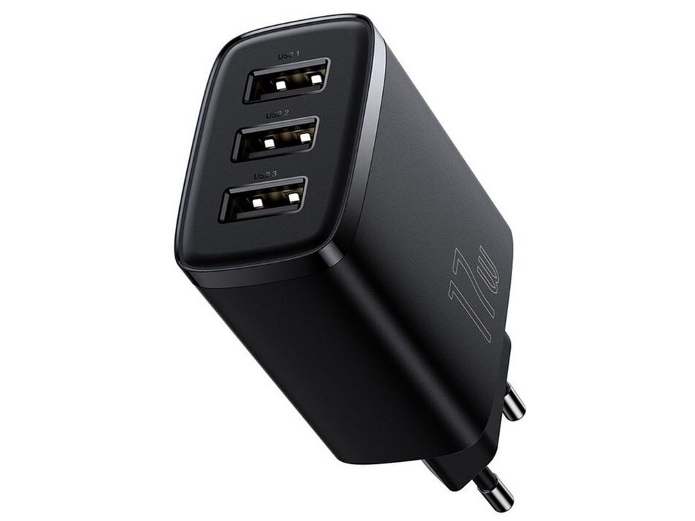 Incarcator Baseus Compact, 3 porturi USB Type-A, 17W, tensiune 100-240V, negru, CCXJ020101