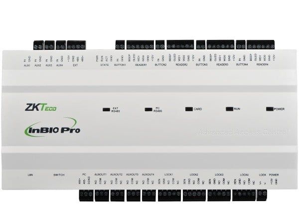 Centrala de control acces si de pontaj biometrica ZKTeco INBIO-4-2-PRO PLUS, 4 usi, Wiegand, acces bidirectional, multi-autentificare, software ZKBioCV