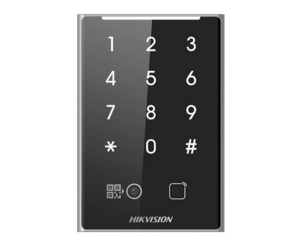 Cititor control acces Hikvision DS-K1109DKB-QR, RS-485, Wiegand, suporta card DESfire, Felica, PIN, cod QR, IP65